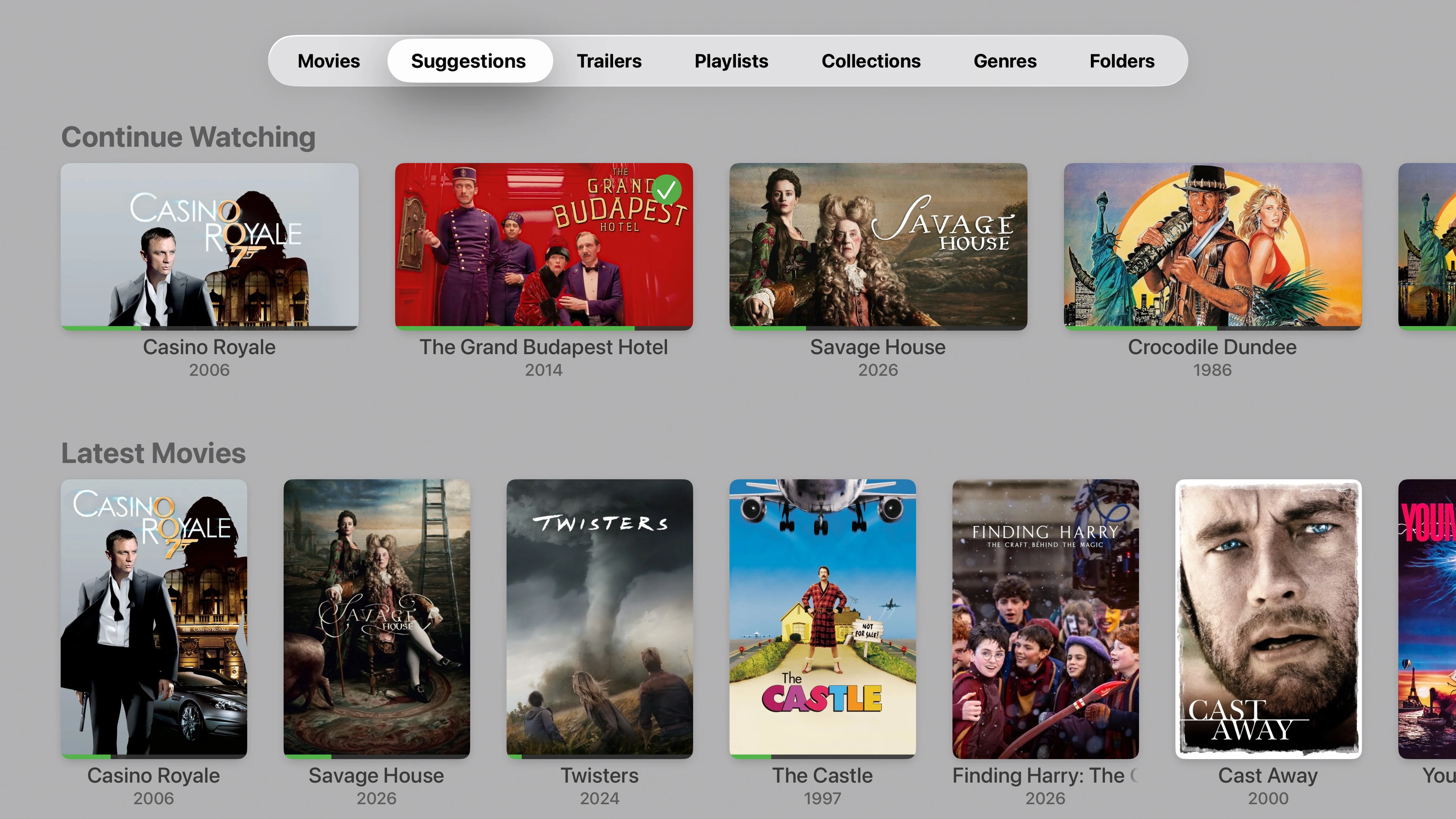 Browsing an Emby movie library on Apple TV