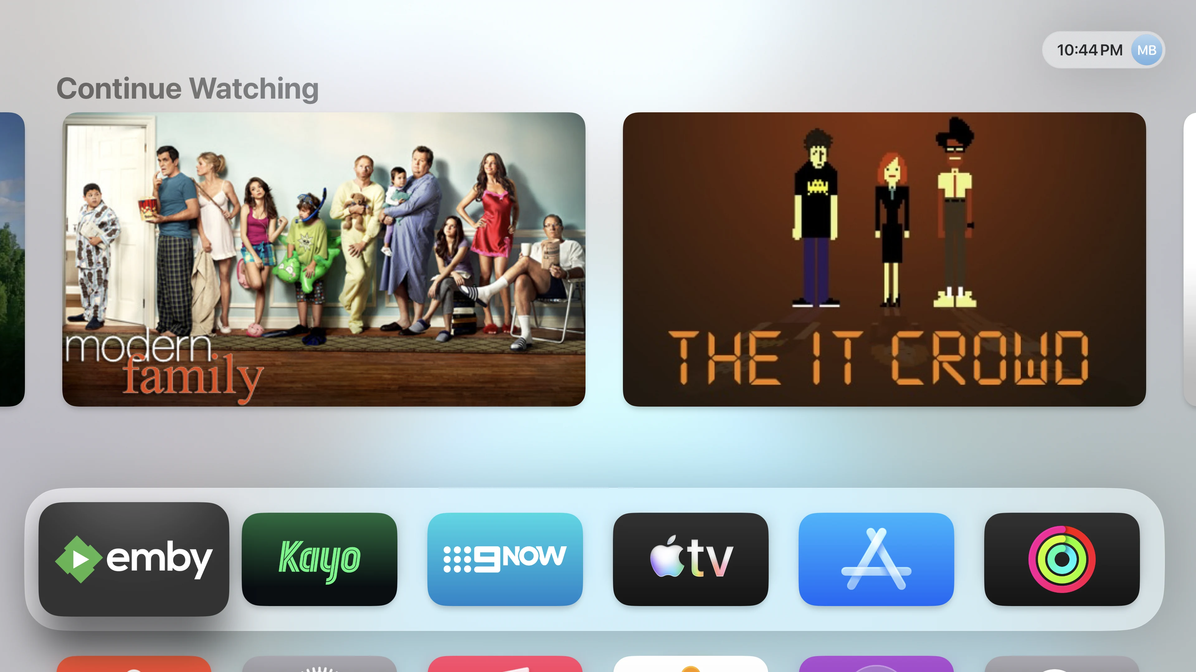 Emby home screen on Apple TV