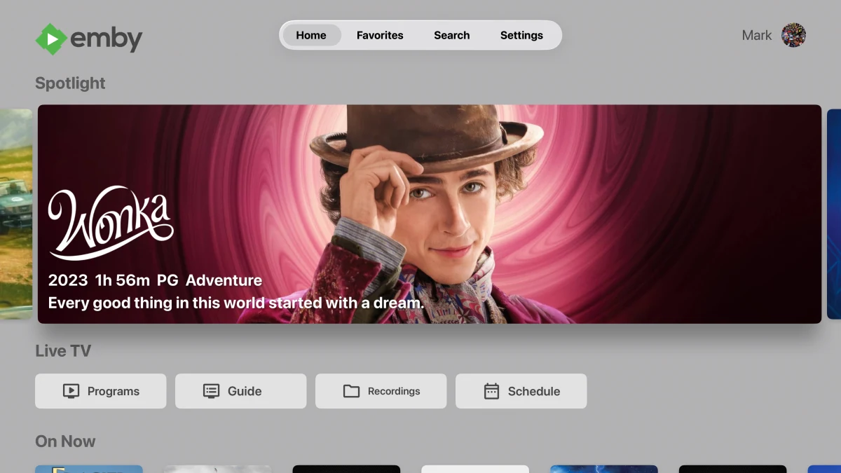 Emby smart home screen on Apple TV