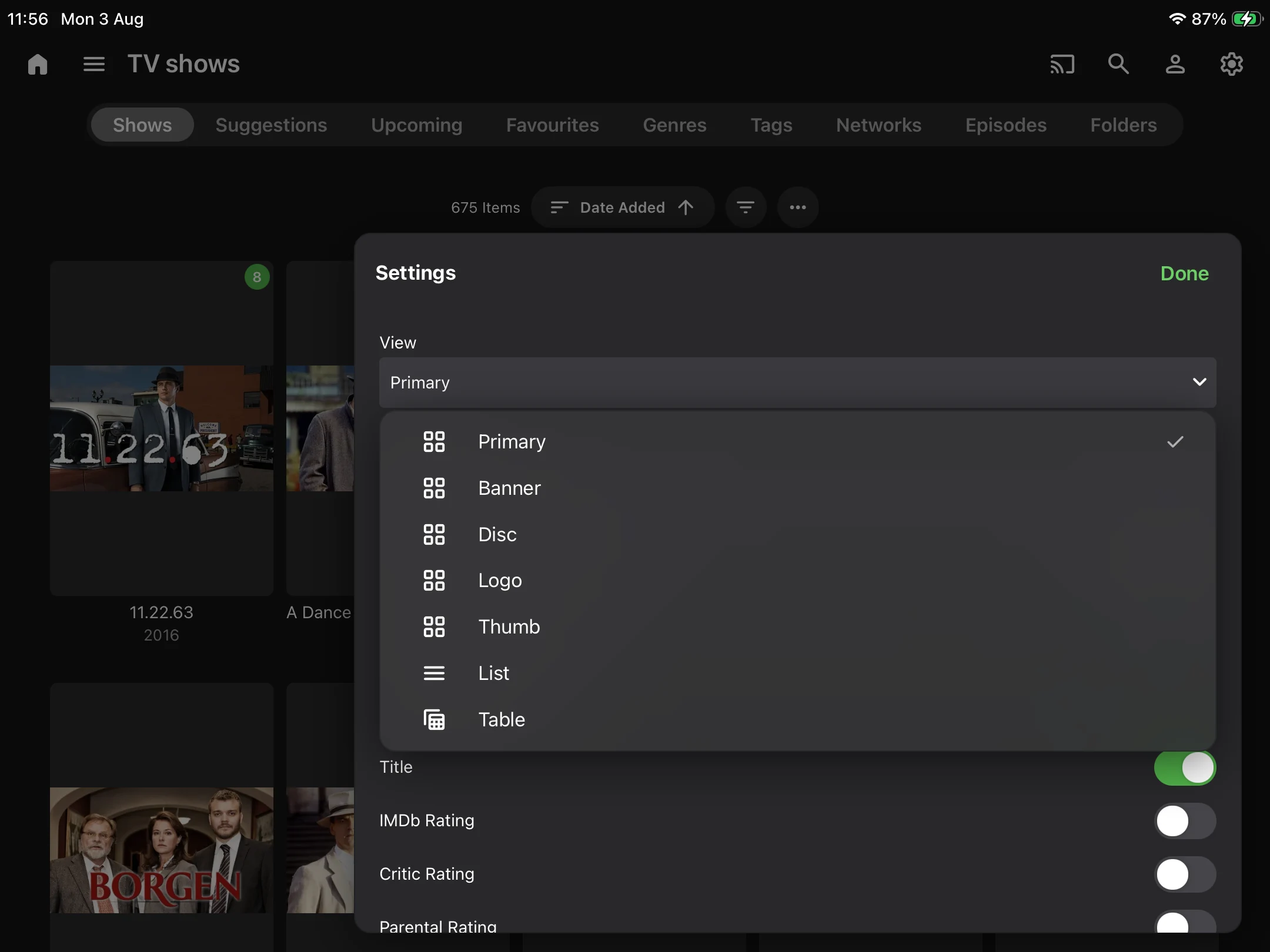 Customizing an Emby library view on iPad