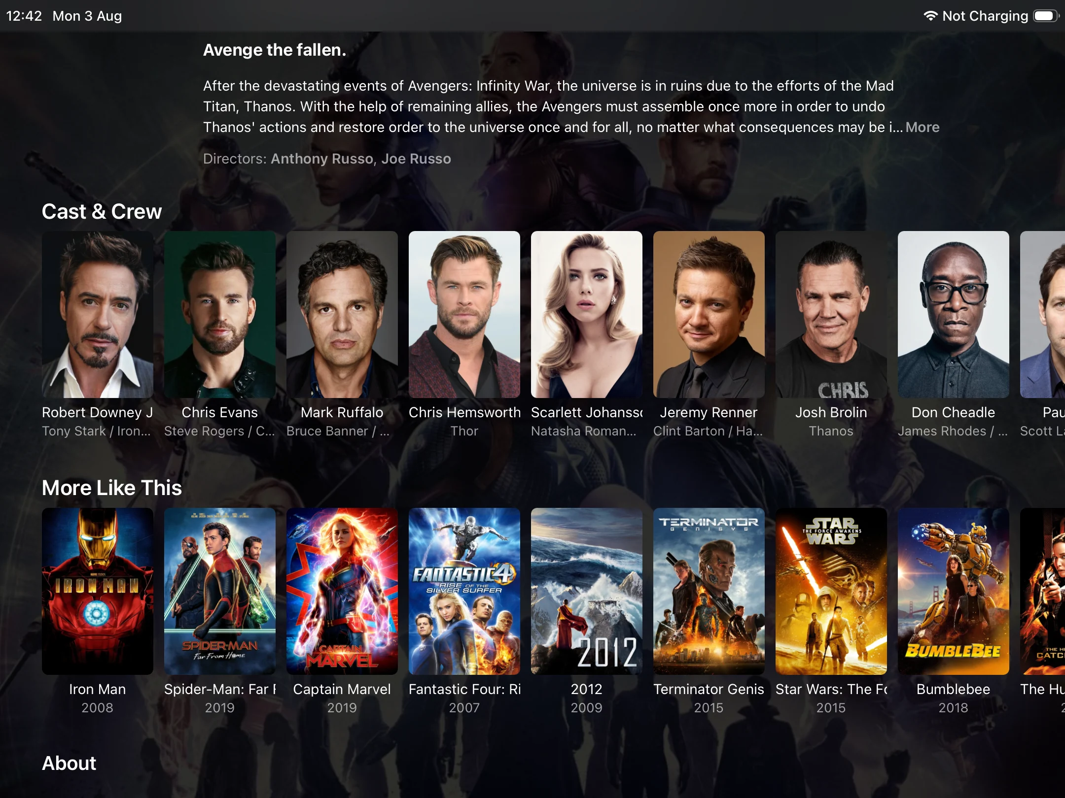Cast, crew, and related media in Emby on iPad