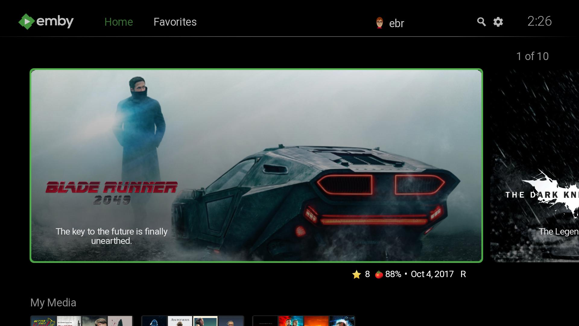 Emby for Roku home screen